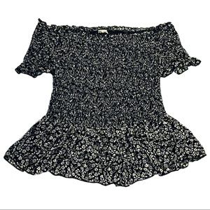 Cropped Smocked Black Off The Shoulder Top